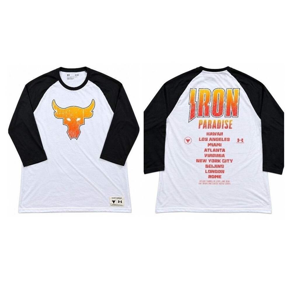 Under Armour Project Rock Iron Paradise Tour 3/4 Sleeve Shirt Mens Large White